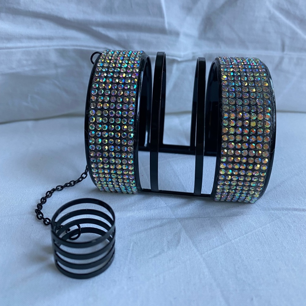 Black Rhinestone Bracelet with Ring